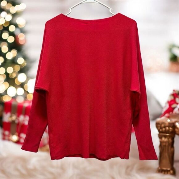 Liv Milano Red Holiday Embellished Sweater Rhinestone Pearl Snowflakes Sz S NWT - Picture 2 of 11
